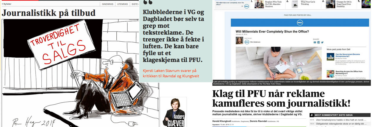 Kollasje av artiklene om content marketing og journalistikk